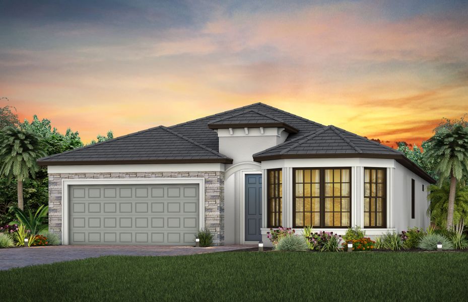 Representative exterior photo of a completed home built from the Palmary by DiVosta in Terreno, Naples, FL (Image 2). Representative exterior photo of a completed home built from the Palmary by DiVosta in Terreno, Naples, FL (Image 2).