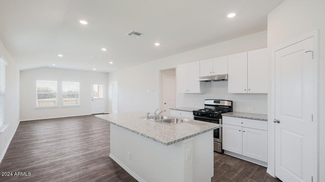 Amber kitchen and great room with window