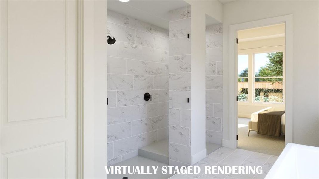 A walk in shower you will never want to leave!!  VIRTUALLY STAGED RENDERING