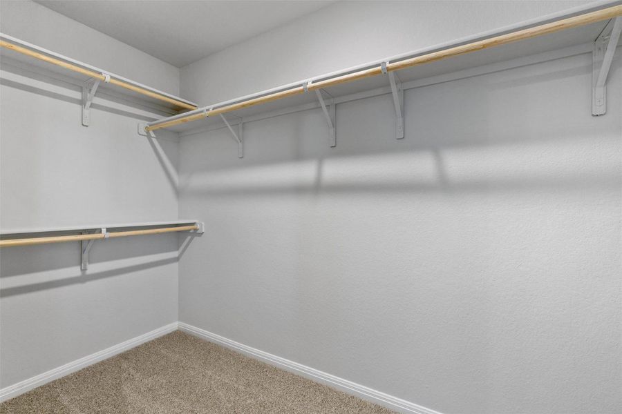 Walk in closet with light colored carpet