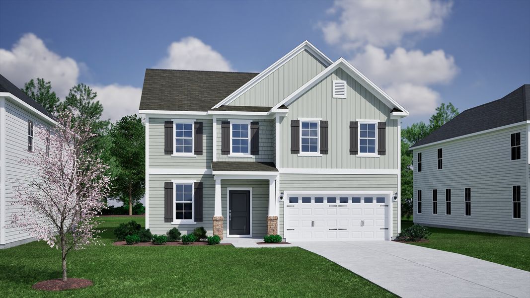 Representative exterior photo of a completed home built from the Cooper - Vanguard Collection by Mungo Homes in Scotts Hill Village, Wilmington, NC (Image 11).
