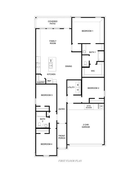2D floor plan layout for the Easton by D.R. Horton in The Cottages, Corpus Christi, TX (Image 3).