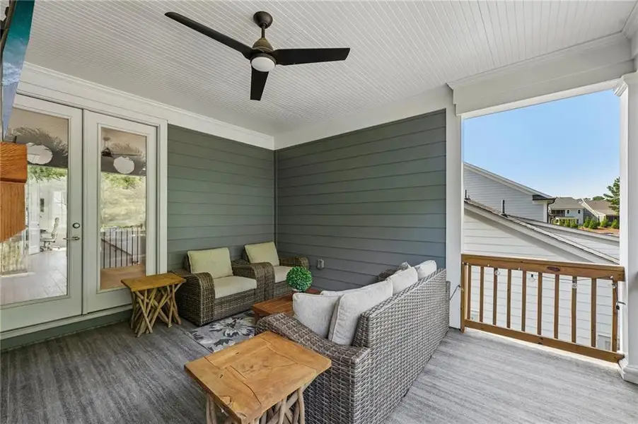 Exterior details and patio area of a home in Lakeside at River Green, Canton (Image 34).