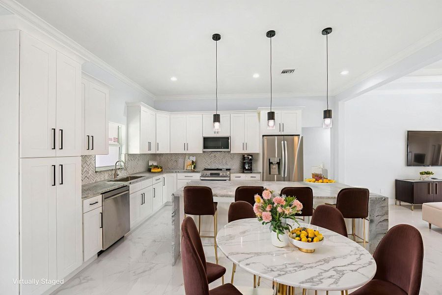burgundy and white kitchen