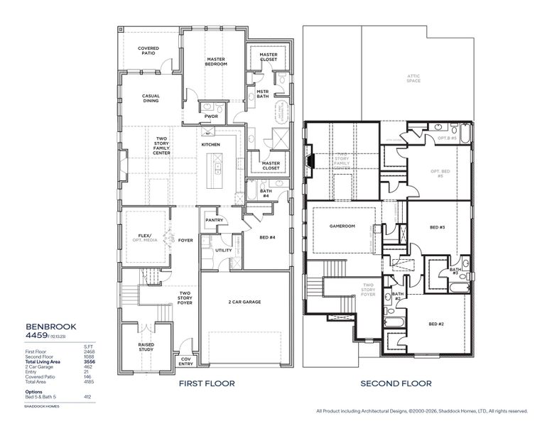 2D floor plan layout for the Benbrook - 4459F by Shaddock Homes in Fields - 50' Lots, Frisco, TX (Image 3).