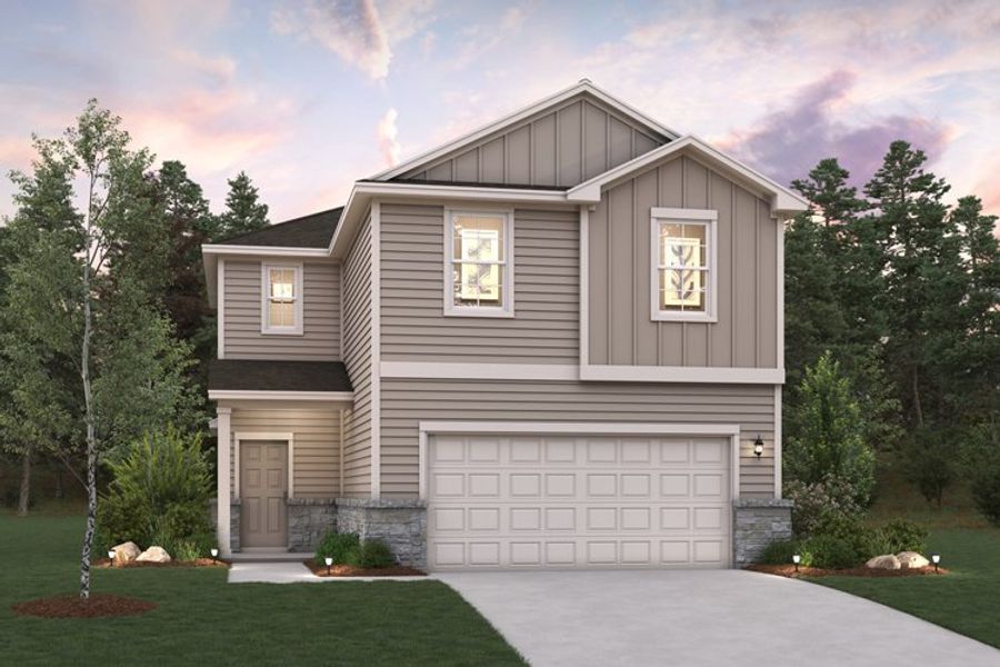 Representative exterior photo of a completed home built from the Jade by Century Communities in Evelyn, Austin, TX (Image 1). Representative exterior photo of a completed home built from the Jade by Century Communities in Evelyn, Austin, TX (Image 1).