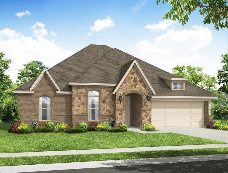 Representative exterior photo of a completed home built from the Donnington by Impression Homes in Still Water Lake Estates, Godley, TX (Image 11).