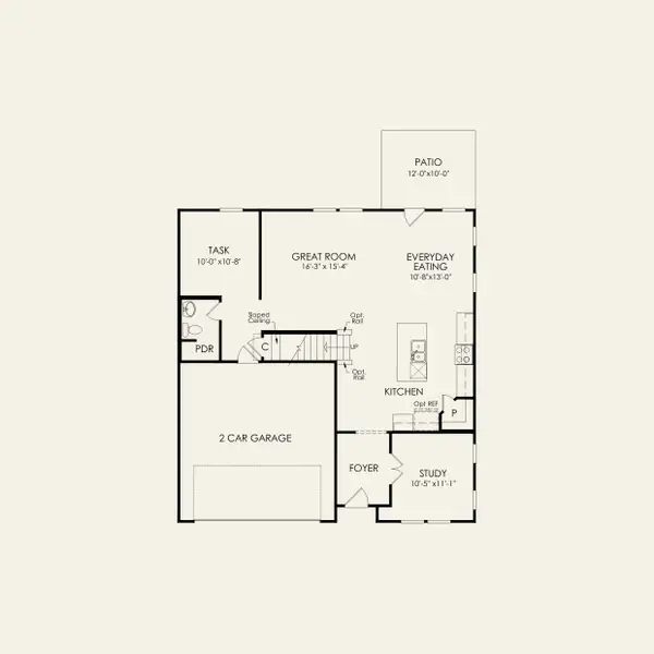 2D floor plan layout for the Hampton by Pulte Homes in Riverstone, Monroe, NC (Image 5).