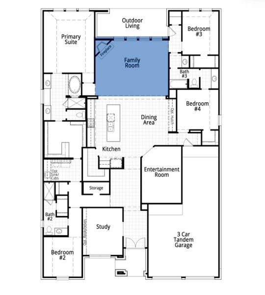 2D floor plan layout for the 214 by Highland Homes in Furst Ranch, Flower Mound, TX (Image 4).