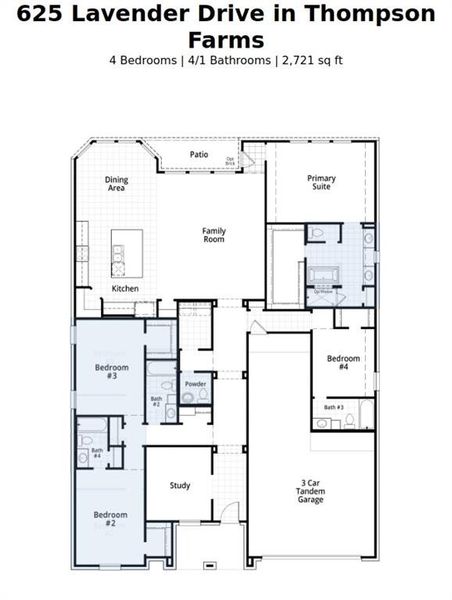 2D floor plan layout of this home in Thompson Farms: 60ft. lots, Van Alstyne, TX (Image 3). 2D floor plan layout of this home in Thompson Farms: 60ft. lots, Van Alstyne, TX (Image 3).