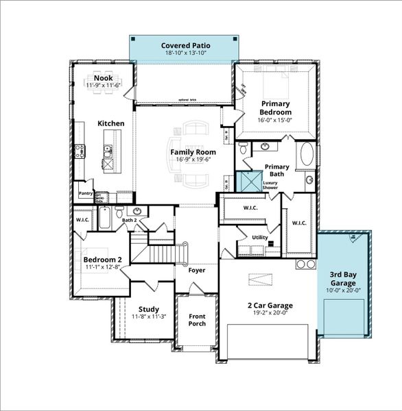2D floor plan layout for the Phoenix by John Houston Homes in Hayes Crossing, Midlothian, TX (Image 4).