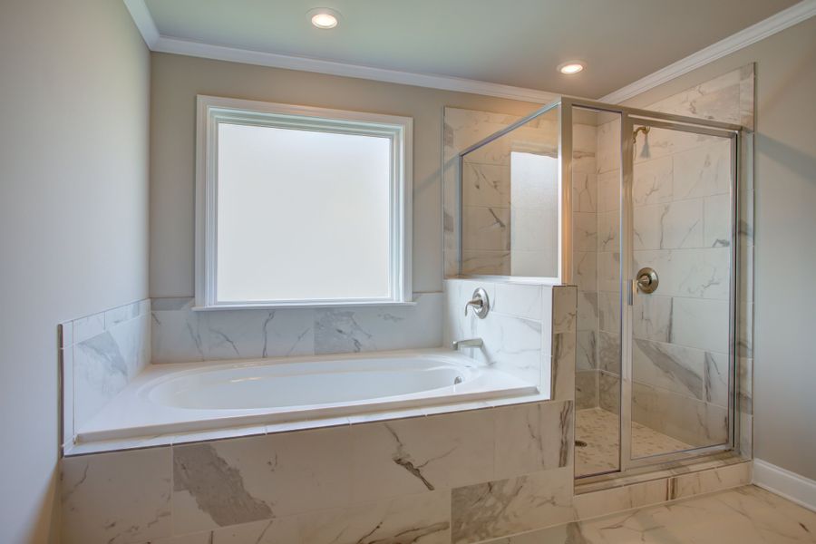 Luxurious master bathroom with a free standing tub