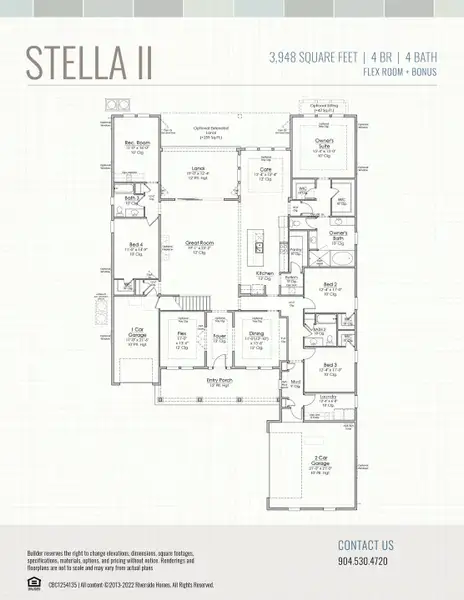 2D floor plan layout for the Stella II by Riverside Homes in Hidden Creek at SilverLeaf, St. Augustine, FL (Image 5).