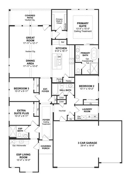 2D floor plan layout for the Pasadena ESP by K. Hovnanian® Homes in Cane Crossing Estates, Sealy, TX (Image 3).