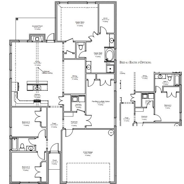 2D floor plan layout for the The Dahlia by Avonley Homes in Greens Prairie Reserve, College Station, TX (Image 3). 2D floor plan layout for the The Dahlia by Avonley Homes in Greens Prairie Reserve, College Station, TX (Image 3).