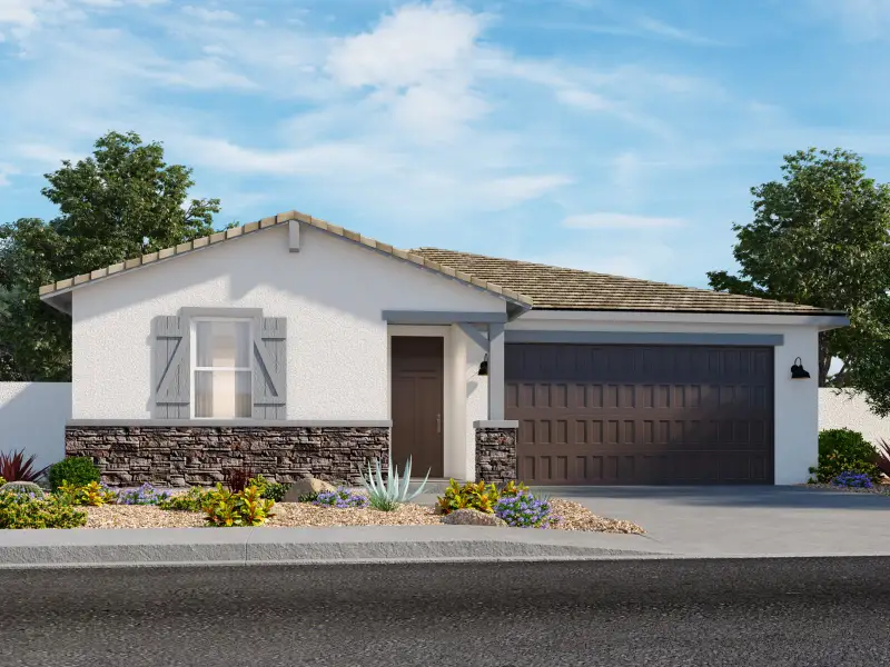 Front exterior of a home in the Mountain View Estates Signature Series community, located in Buckeye, AZ (Image 1).