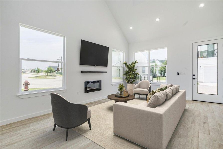 Open living area with cathedral ceilings Open living area with cathedral ceilings