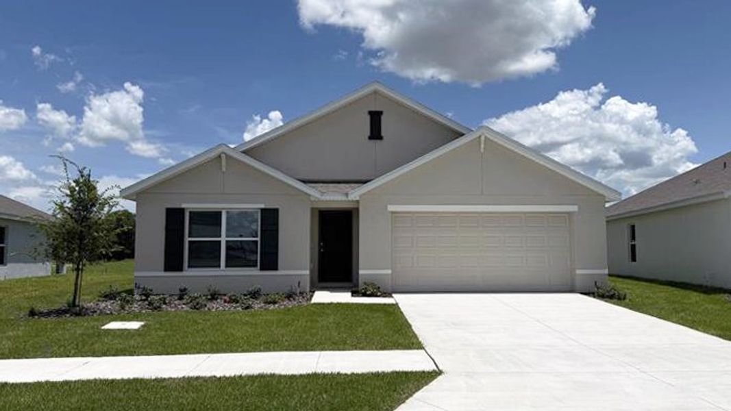 Representative exterior photo of a completed home built from the CALI by D.R. Horton in Sunset Hills, Summerfield, FL (Image 1). Representative exterior photo of a completed home built from the CALI by D.R. Horton in Sunset Hills, Summerfield, FL (Image 1).