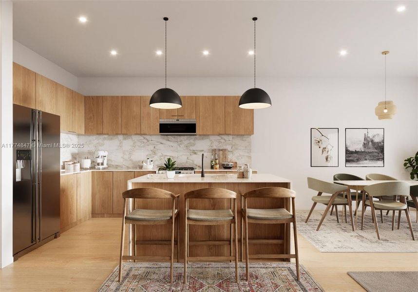 Rendering of kitchen and dining