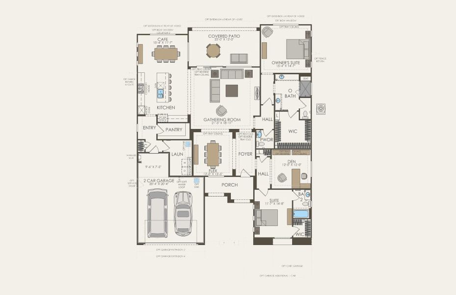 2D floor plan layout for the Endeavor by Del Webb in Sun City Festival, Buckeye, AZ (Image 3).