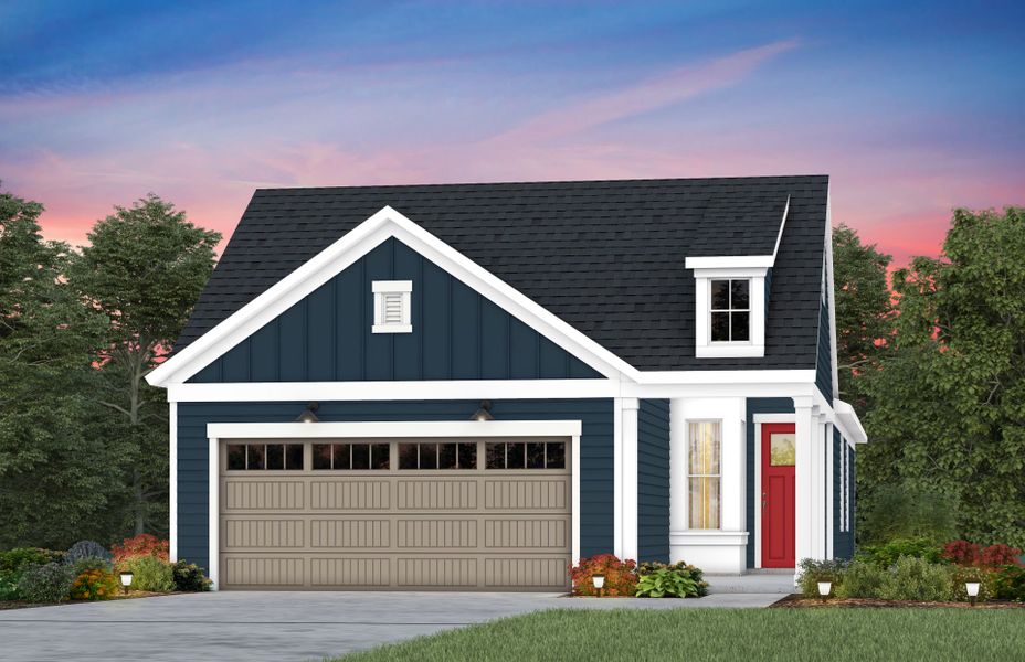Front exterior of a new home in Carolina Riverside, Belmont, NC, highlighting curb appeal (Image 1). Front exterior of a new home in Carolina Riverside, Belmont, NC, highlighting curb appeal (Image 1).