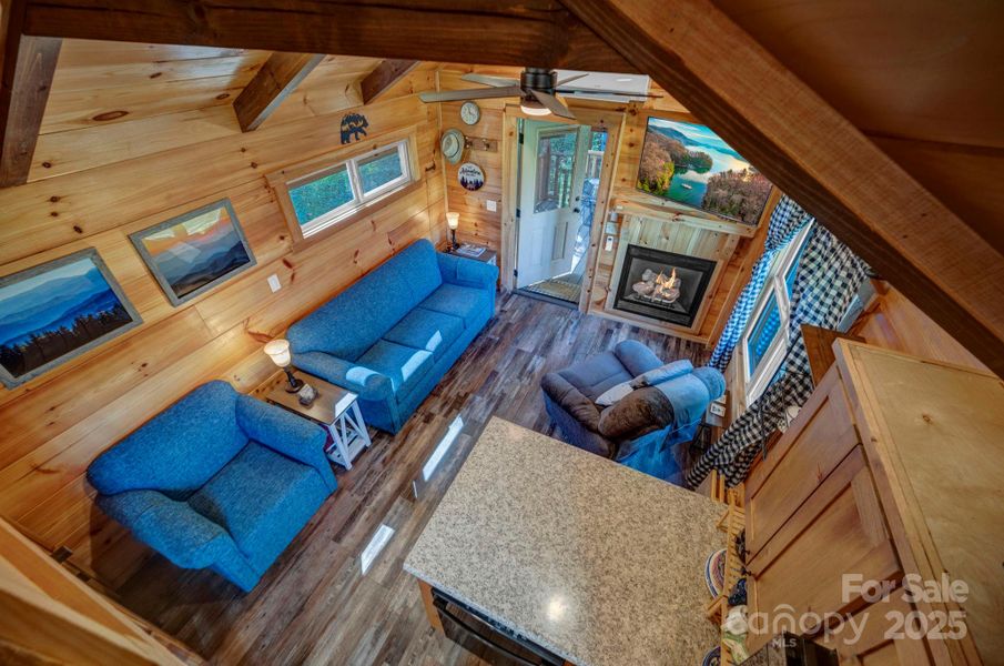 Living room adjoins kitchen