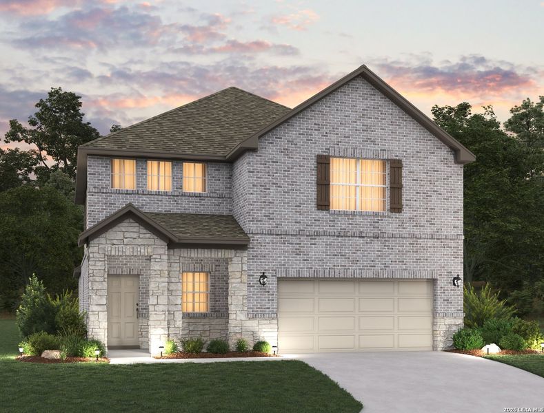 Front exterior of a new home in Arcadia Ridge, San Antonio, TX, highlighting curb appeal (Image 1). Front exterior of a new home in Arcadia Ridge, San Antonio, TX, highlighting curb appeal (Image 1).