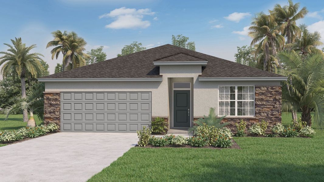 Representative exterior photo of a completed home built from the CALI by D.R. Horton in Palmetto Landing at Babcock Ranch Express, Punta Gorda, FL (Image 12).