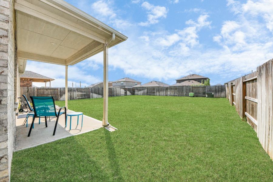 Large backyard space with covered back patio