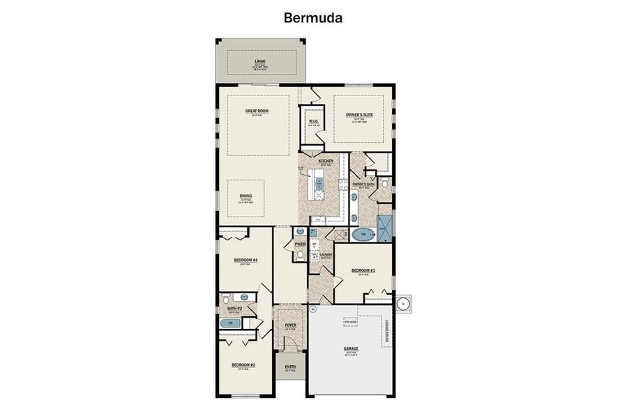 2D floor plan layout for the Bermuda by Medallion Home in Watercolor Place, Bradenton, FL (Image 3).
