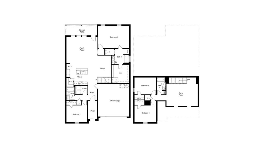 2D floor plan layout for the Ozark by D.R. Horton in Bella Vista, Granbury, TX (Image 3).