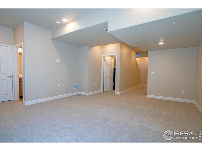 Basement rec room with wall hook up for TV