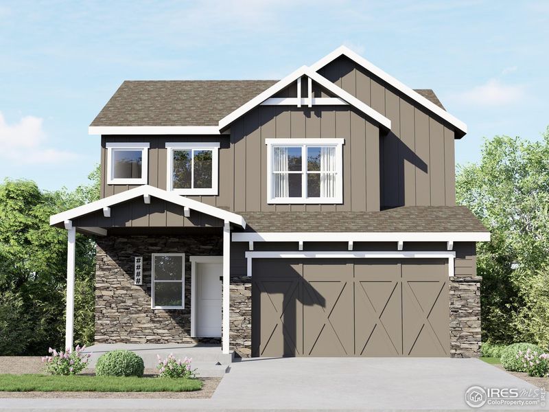 Front exterior of a new home in Wilson Commons, Loveland, CO, highlighting curb appeal (Image 2). Front exterior of a new home in Wilson Commons, Loveland, CO, highlighting curb appeal (Image 2).