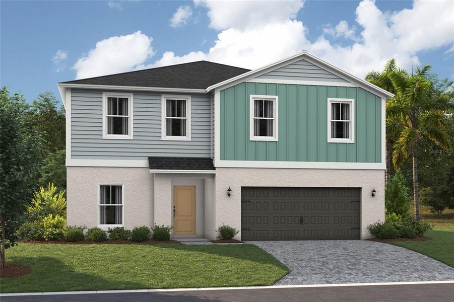 Front exterior of a new home in Two Rivers, Zephyrhills, FL, highlighting curb appeal (Image 1).