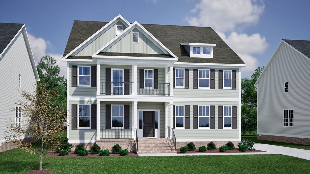 Representative exterior photo of a completed home built from the Yates II - Vanguard Collection by Mungo Homes in Sweetbrier, Durham, NC (Image 27).
