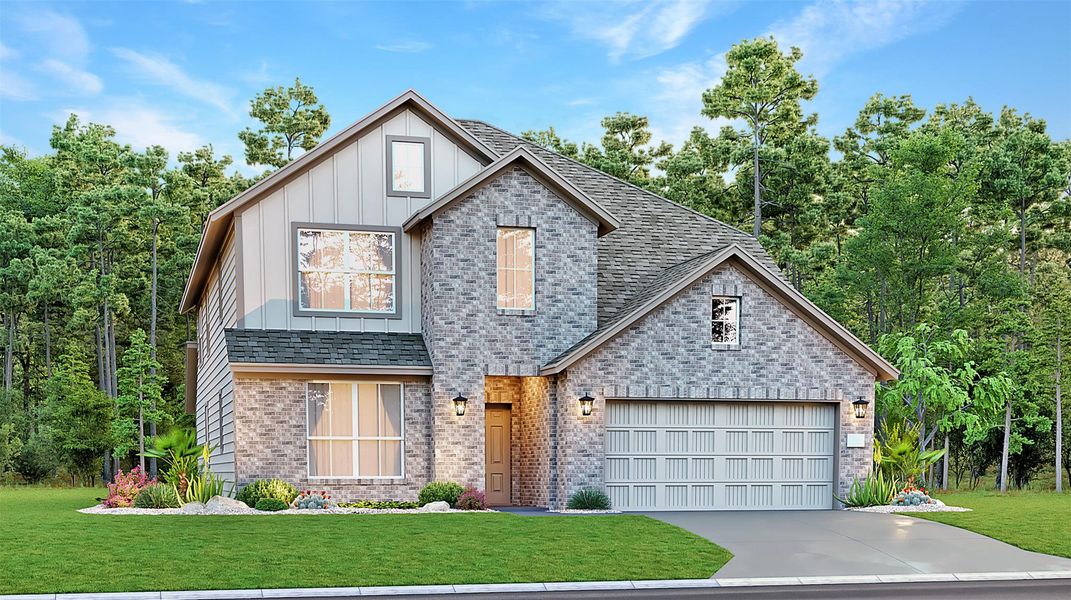 Front exterior of a new home in Lively Ranch: Brookstone Collection, Georgetown, TX, highlighting curb appeal (Image 19).