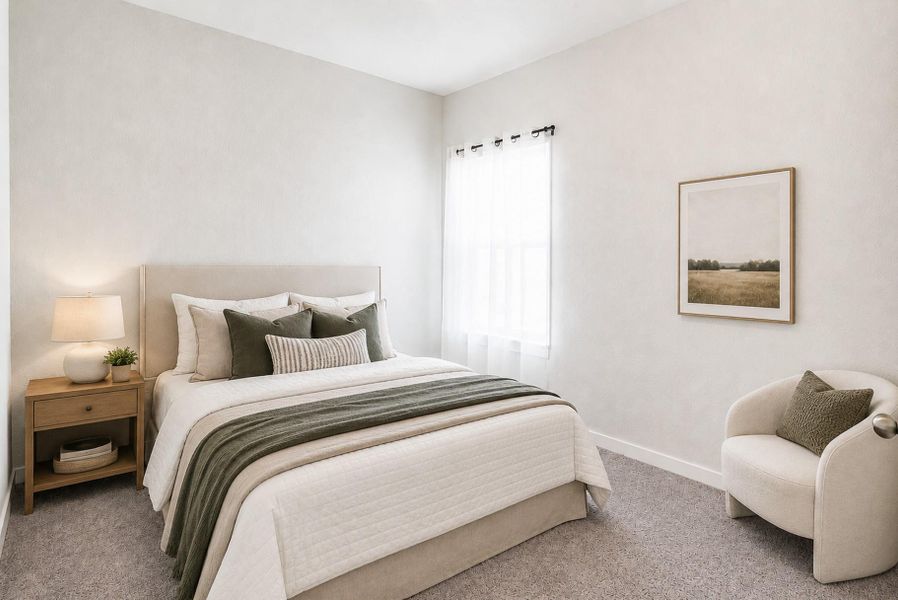 Plush carpeting and a classic sash window elevate this comfortable private bedroom retreat. Plush carpeting and a classic sash window elevate this comfortable private bedroom retreat.