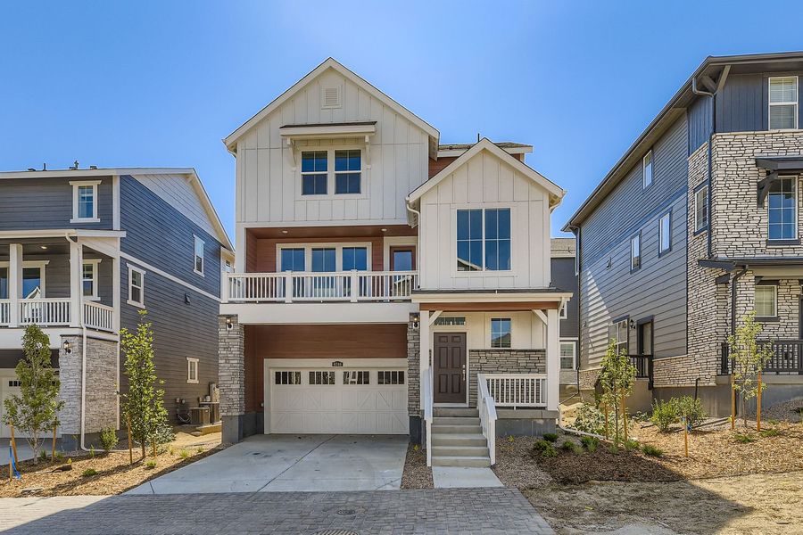 Front exterior of a new home in Parterre, Thornton, CO, highlighting curb appeal (Image 1). Front exterior of a new home in Parterre, Thornton, CO, highlighting curb appeal (Image 1).