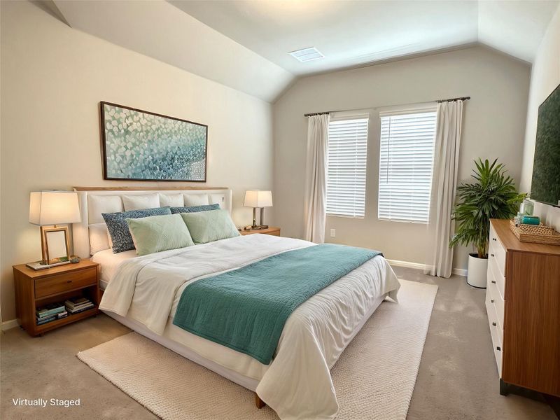 Bedroom 5 featuring en-suite bathroom, lofted ceiling and baseboards Bedroom 5 featuring en-suite bathroom, lofted ceiling and baseboards