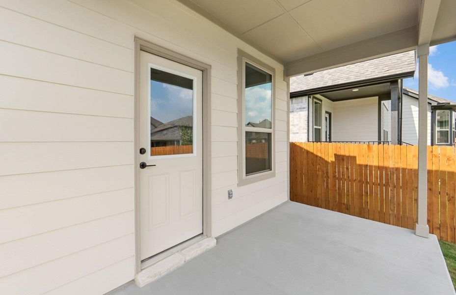 Exterior details and patio area of a home in Saddleback at Santa Rita Ranch, Liberty Hill (Image 3). Exterior details and patio area of a home in Saddleback at Santa Rita Ranch, Liberty Hill (Image 3).