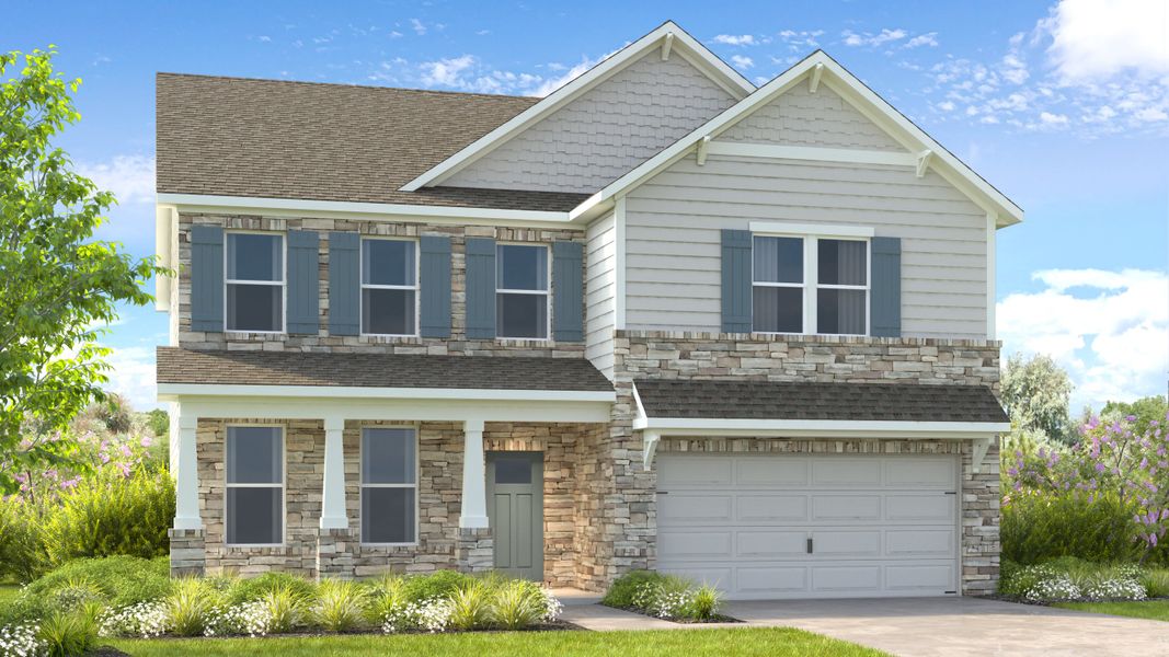 Representative exterior photo of a completed home built from the Sheridan by Taylor Morrison in Falls Creek, Flowery Branch, GA (Image 7).