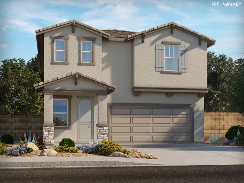 Representative exterior photo of a completed home built from the Orchard by Meritage Homes in Sonora at Entrada del Pueblo, Sahuarita, AZ (Image 7).