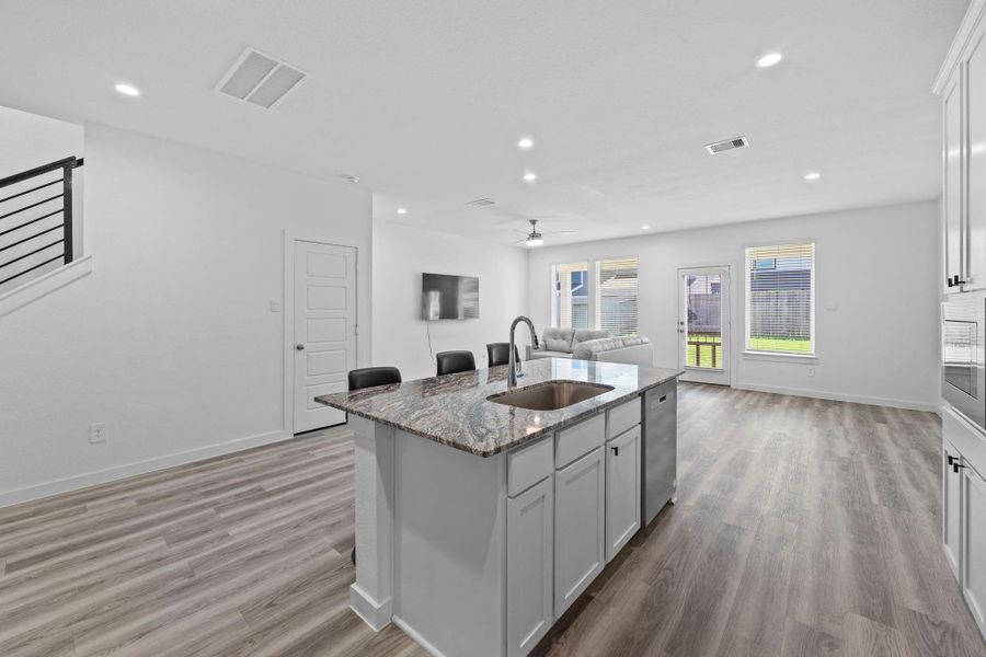 Fully open first floor living, dining and kitchen combo Fully open first floor living, dining and kitchen combo