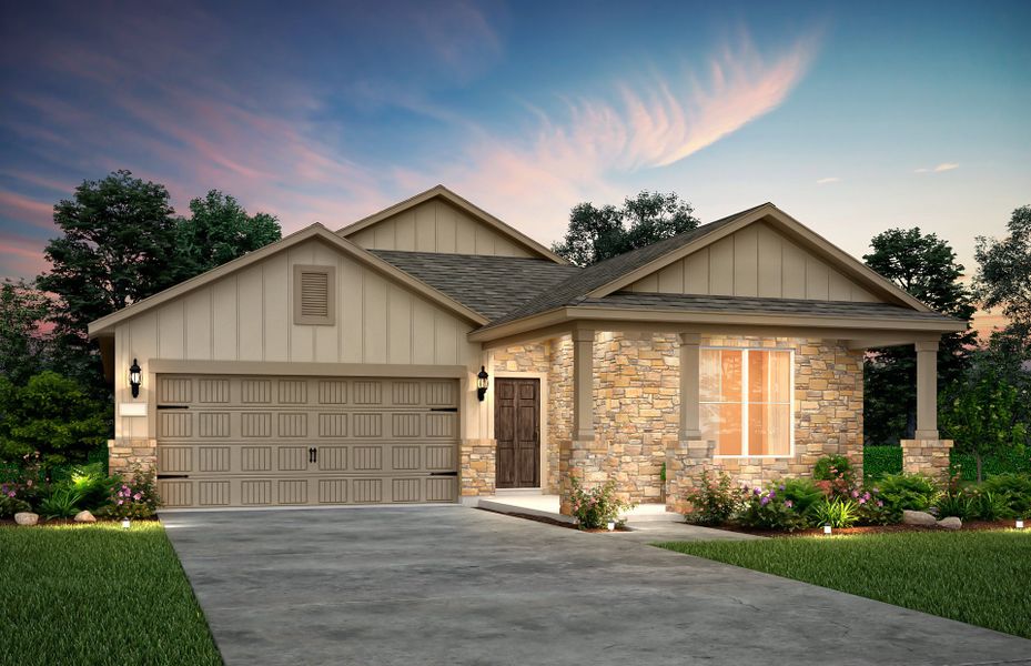 The Orchard, a one-story home with 2-car garage, shown with Home Exterior 41