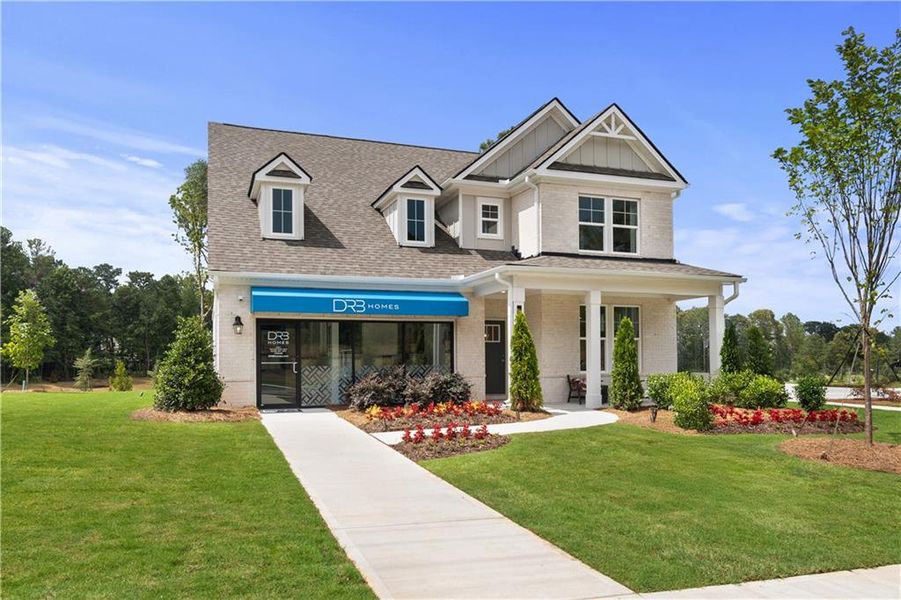 Front exterior of a new home in Hamilton Lakes, Lawrenceville, GA, highlighting curb appeal (Image 26).