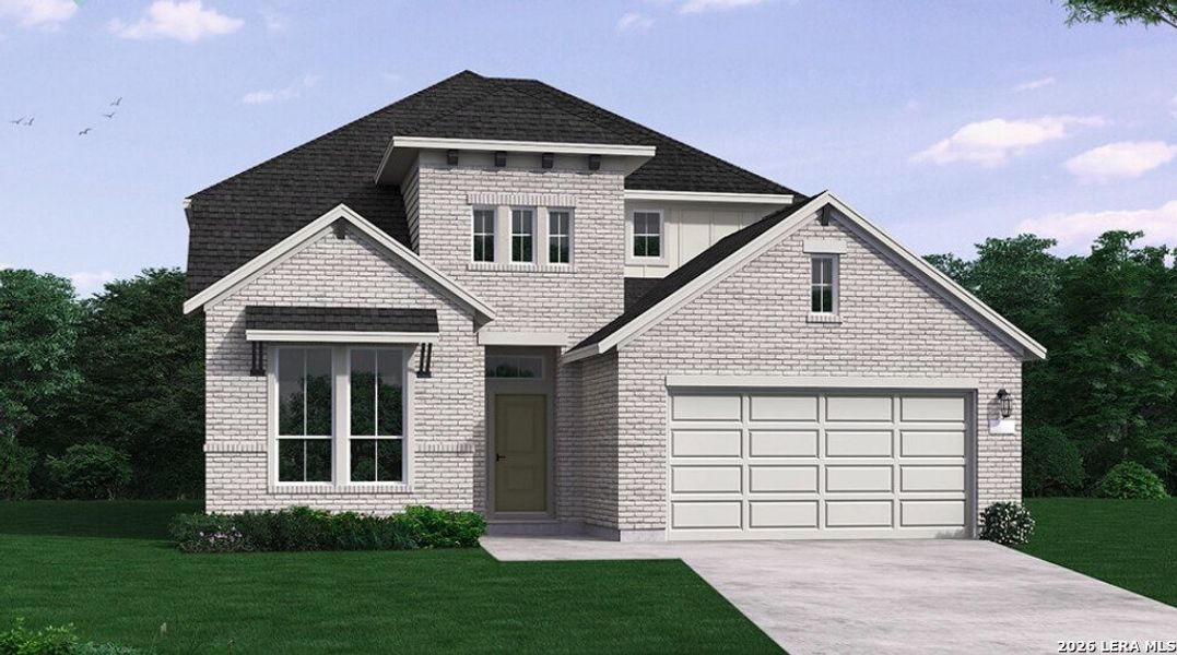 Front exterior of a new home in Foxbrook, Cibolo, TX, highlighting curb appeal (Image 1). Front exterior of a new home in Foxbrook, Cibolo, TX, highlighting curb appeal (Image 1).