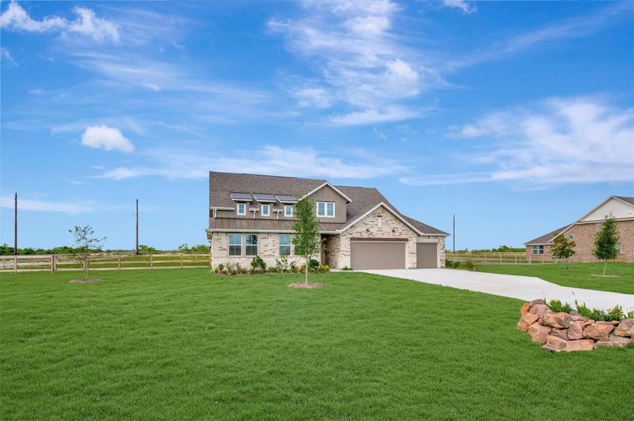 Front exterior of a new home in Lakeview, Waller, TX, highlighting curb appeal (Image 25). Front exterior of a new home in Lakeview, Waller, TX, highlighting curb appeal (Image 25).