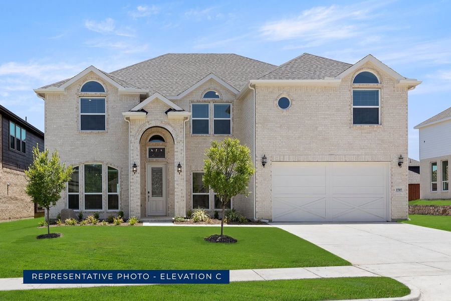 Representative exterior photo of a completed home built from the Hillcrest 2F (w/Media) by First Texas Homes in Cambridge Estates, Prosper, TX (Image 9).