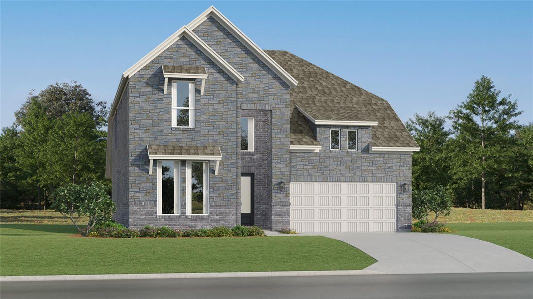 Front exterior of a new home in Cypress Green, Hockley, TX, highlighting curb appeal (Image 1). Front exterior of a new home in Cypress Green, Hockley, TX, highlighting curb appeal (Image 1).