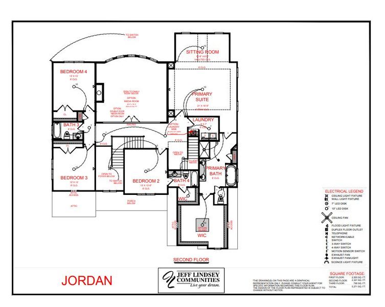 2D floor plan layout for the Jordan F by Jeff Lindsey Communities in Bernhard Farms, Fayetteville, GA (Image 3).